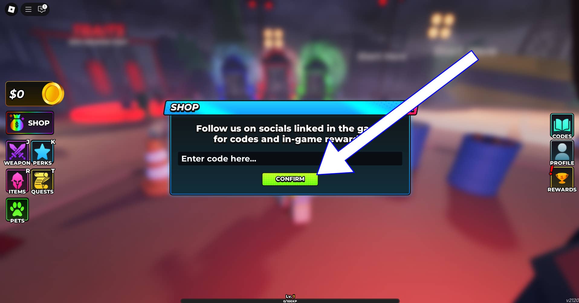 Codes redemption box in Hunty Zombie.