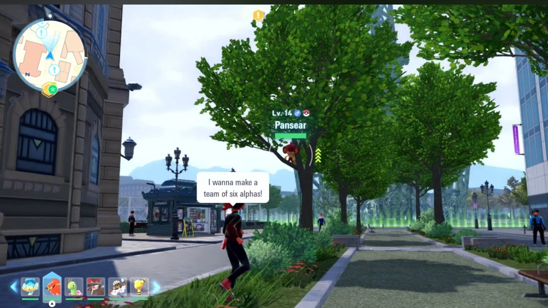 Pansear appears alongside its elemental siblings in urban greenery (Credits: The Pokemon Company/Techno Trainer)