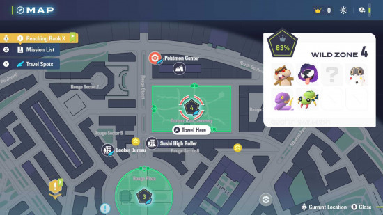 Pokemon Legends Z-A Wild Zone 4 map showing what Pokemon you can catch there