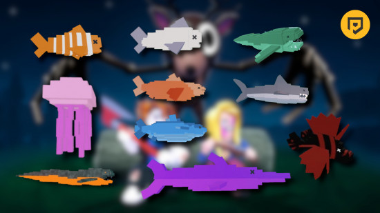 Assorted fish varieties displayed in 99 Nights in the Forest