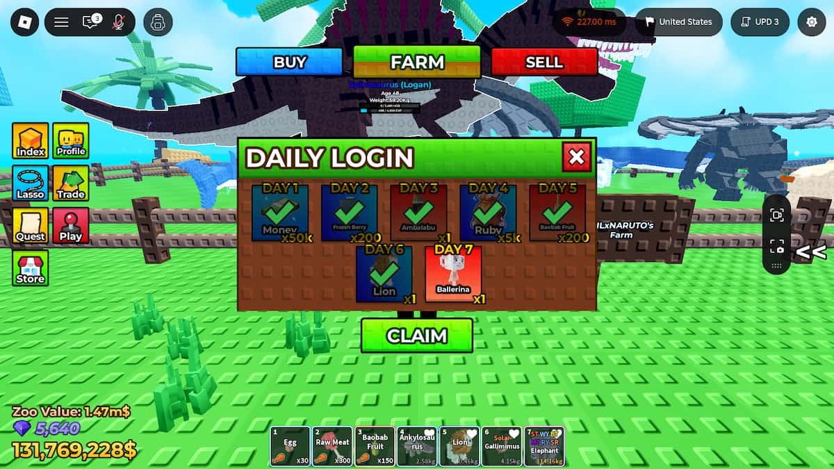 Daily Login rewards in Raise Animals