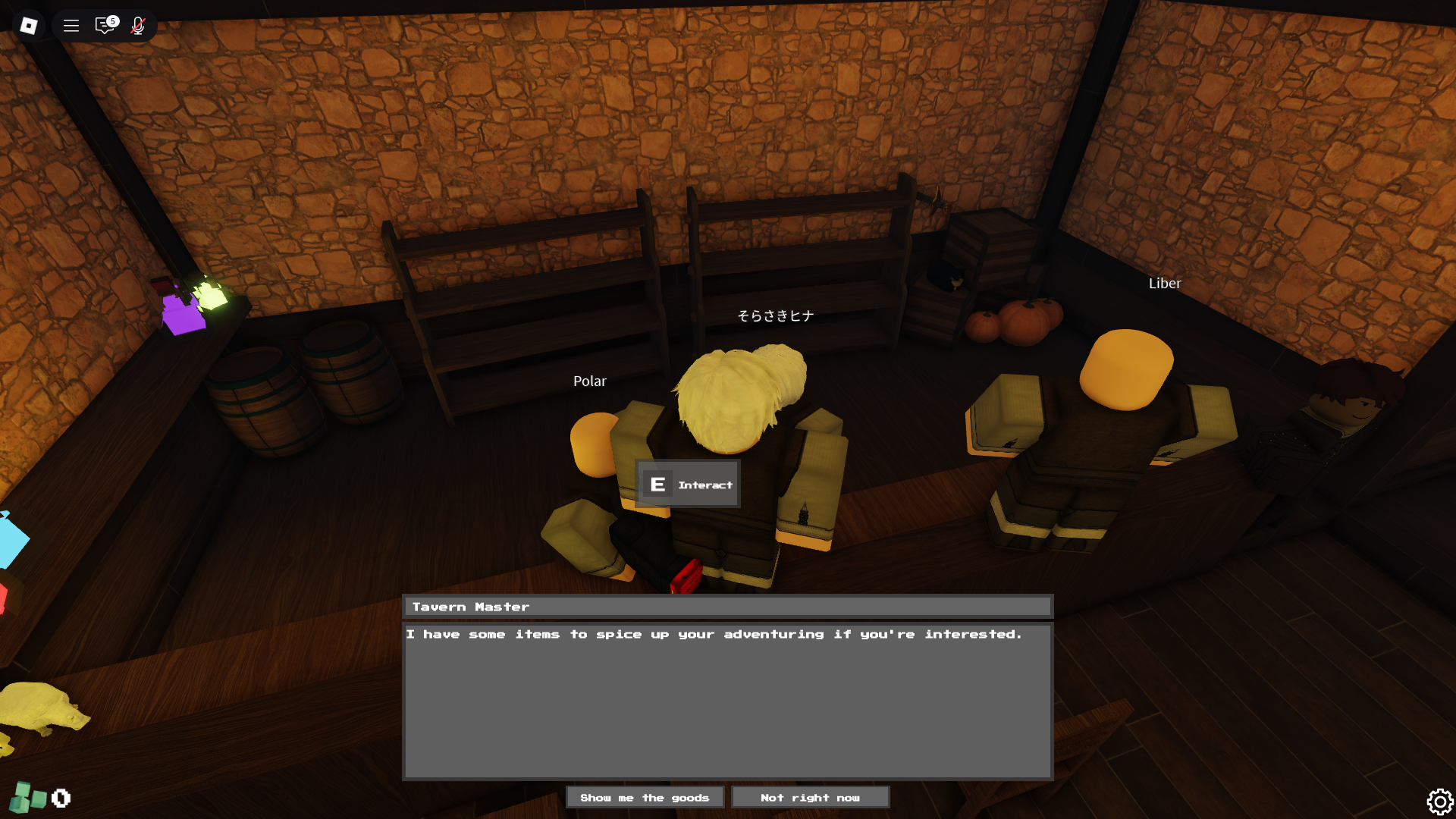 Tavern Interface (Source: Roblox)