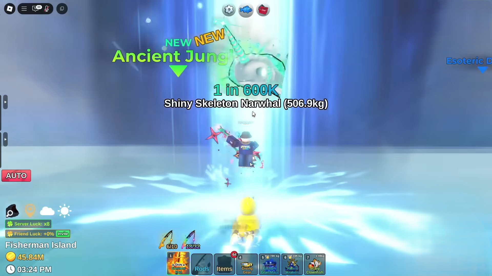 Skeleton Narwhal caught (Image via Roblox Corporation)