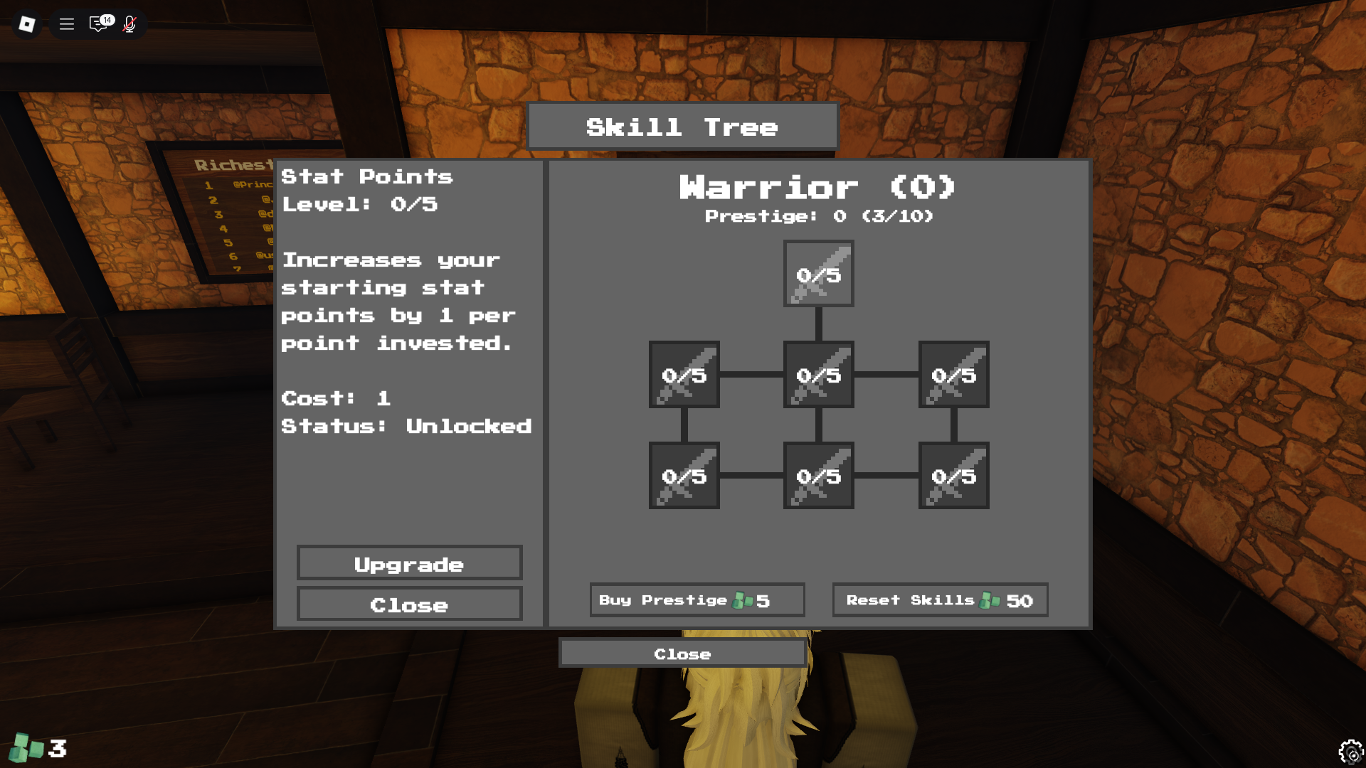 Warrior class skill tree (Image via Roblox Corporation)