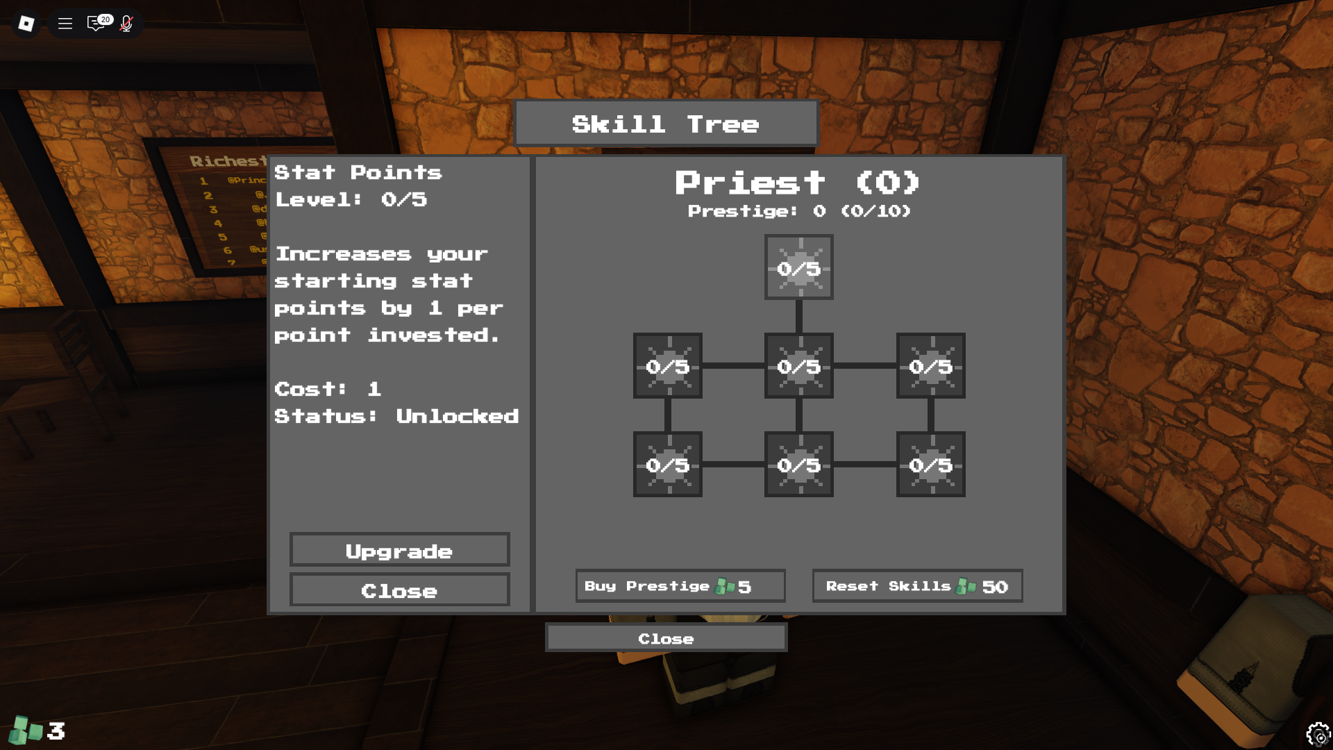 Priest class skill tree (Image via Roblox Corporation)