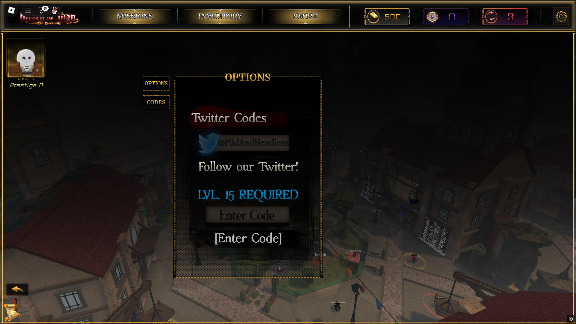 Redeeming codes (Image via Roblox Corporation)