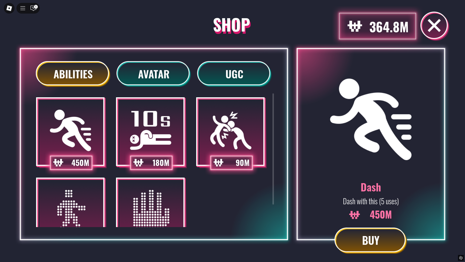 Unlocking new abilities (Image via Roblox Corporation)