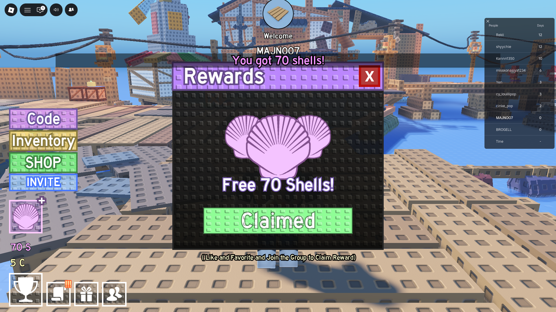 Code redemption screen in-game