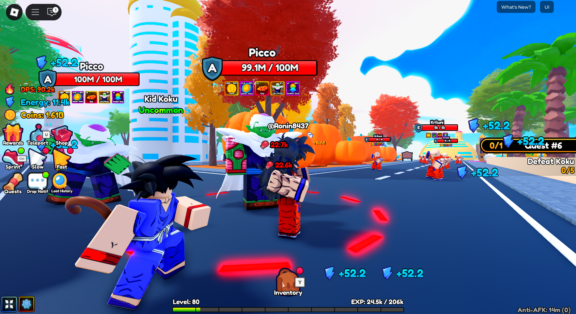 Attacking the bots in Anime Eternal (Image via Roblox Corporation)