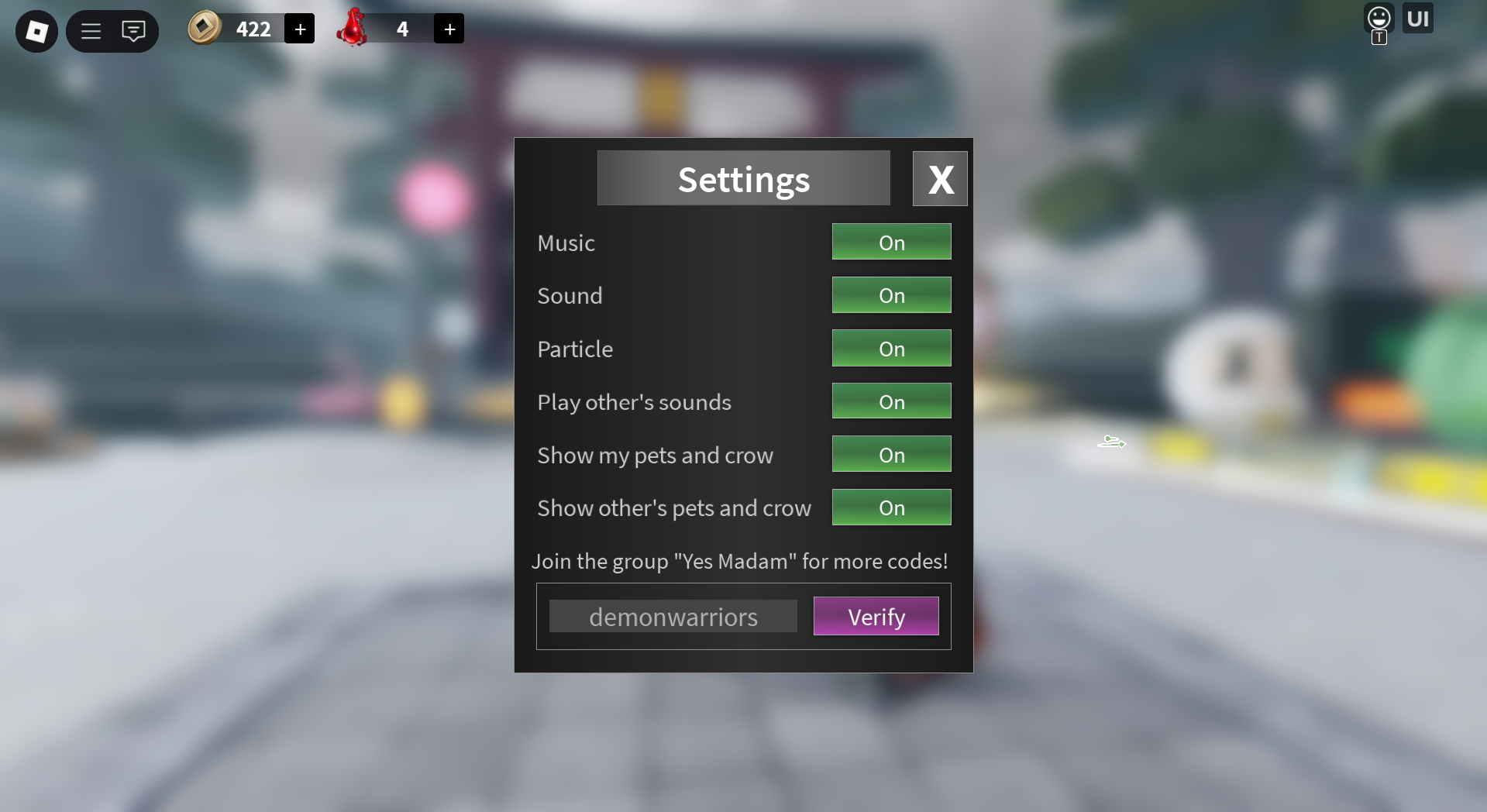 Redeeming Codes (Image via Roblox Corporation)