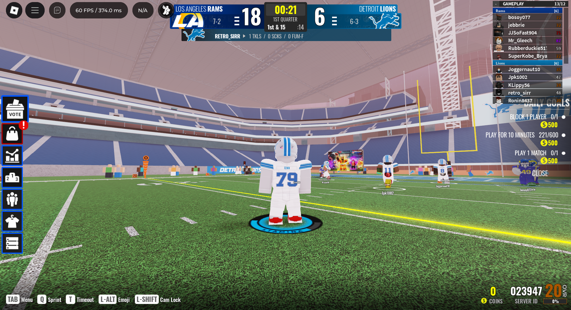 Running towards the ball (Image via Roblox Corporation)