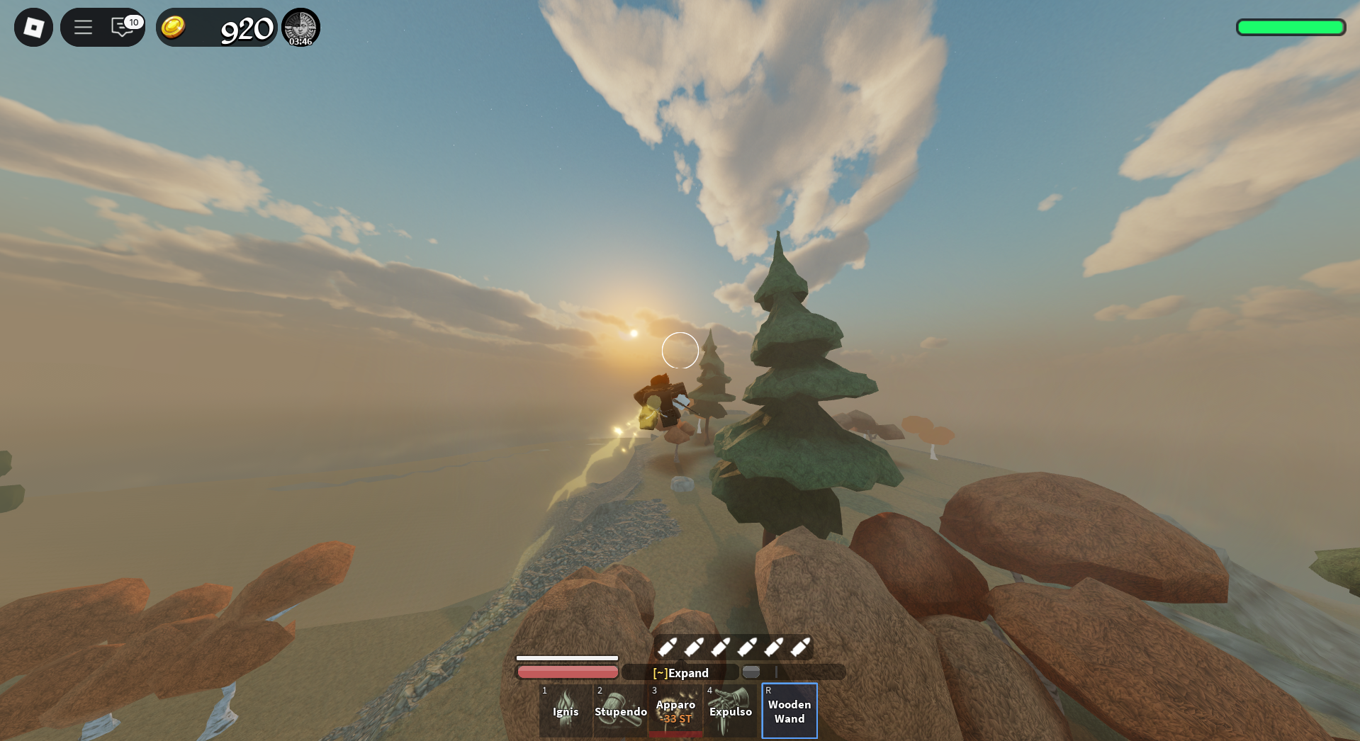 Navigating the skies via enchanted broomstick (Visuals via Roblox)