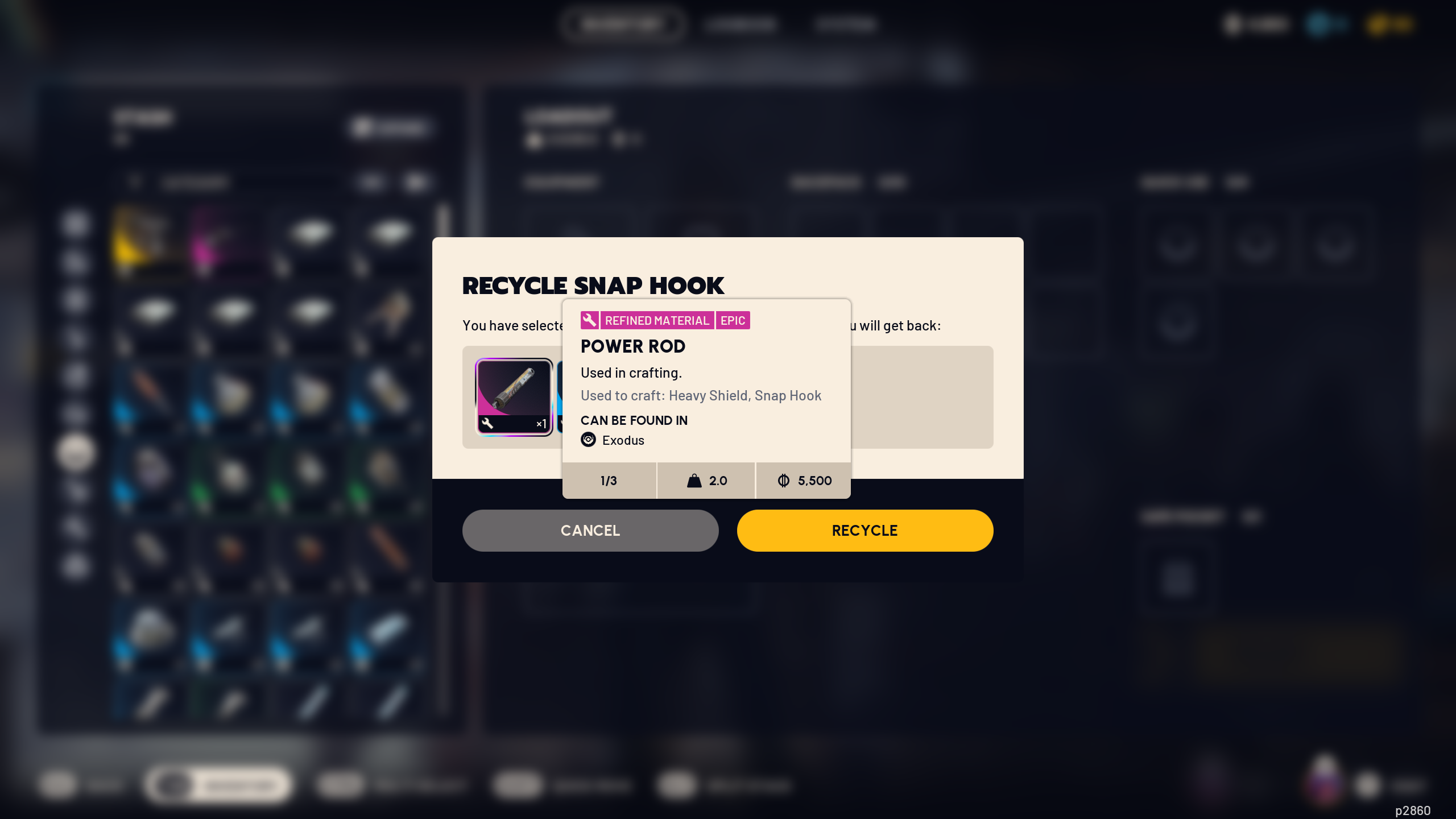 Crafting materials ingame