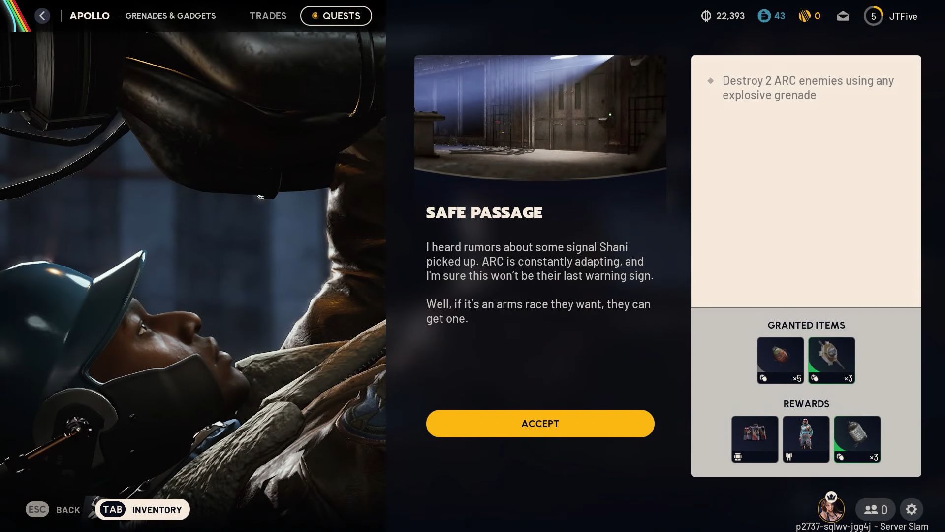 Mission briefing interface showcasing objectives