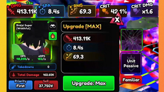 Anime Vanguards broly: An image of Broly's upgrades in Anime Vanguards.