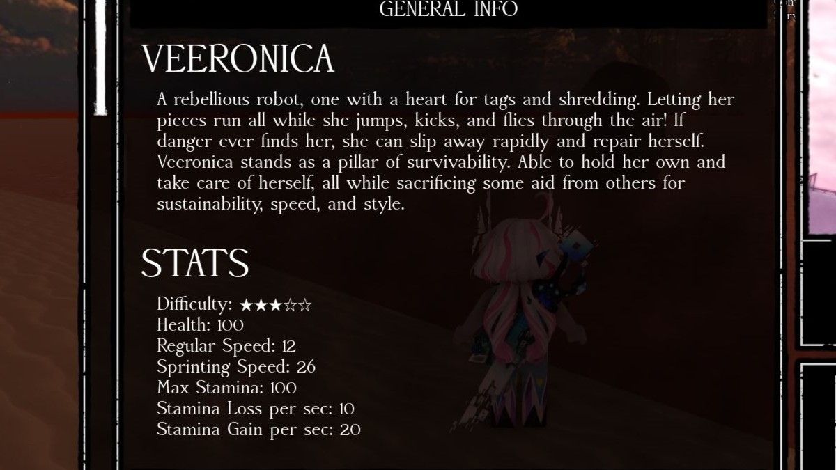 Veeronica stats screen in Forsaken